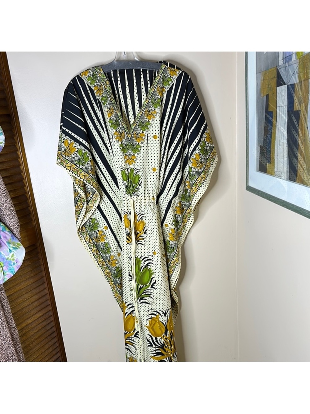 Floral Print Kaftan in Black, White, Yellow & Green
